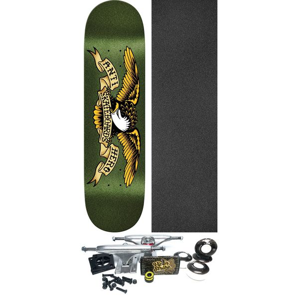 Anti Hero Skateboards Classic Eagle Green Metallic Skateboard Deck Easy Rider - 8.38" x 32.25" - Complete Skateboard Bundle